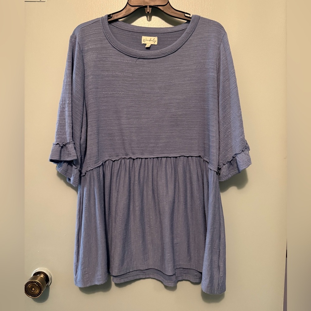 Wonderly Blue Ruffle Sleeve Tunic